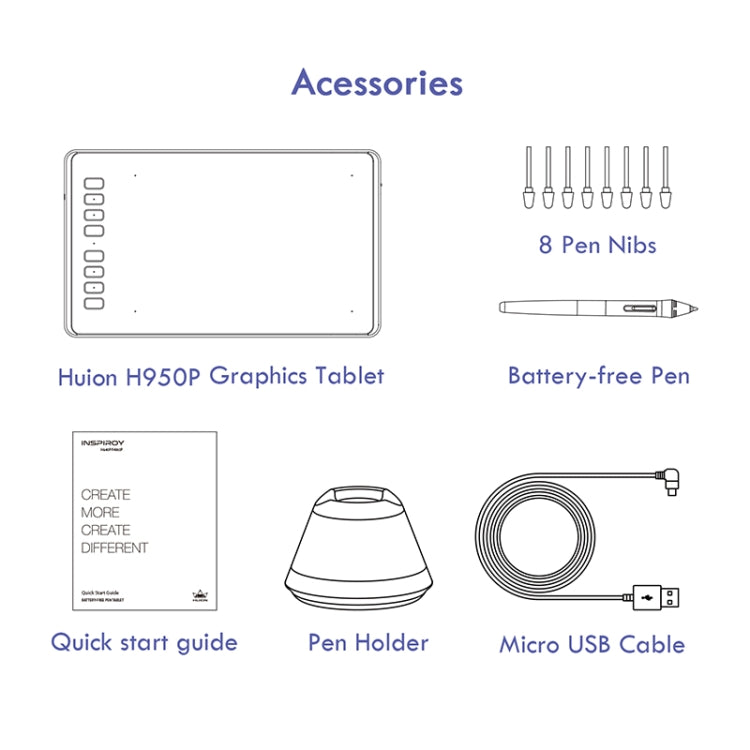 HUION Inspiroy Series H950P 5080LPI Professional Art USB Graphics Drawing Tablet for Windows / Mac OS, with Battery-free Pen - free shipping - PMC TechLife - Order now!