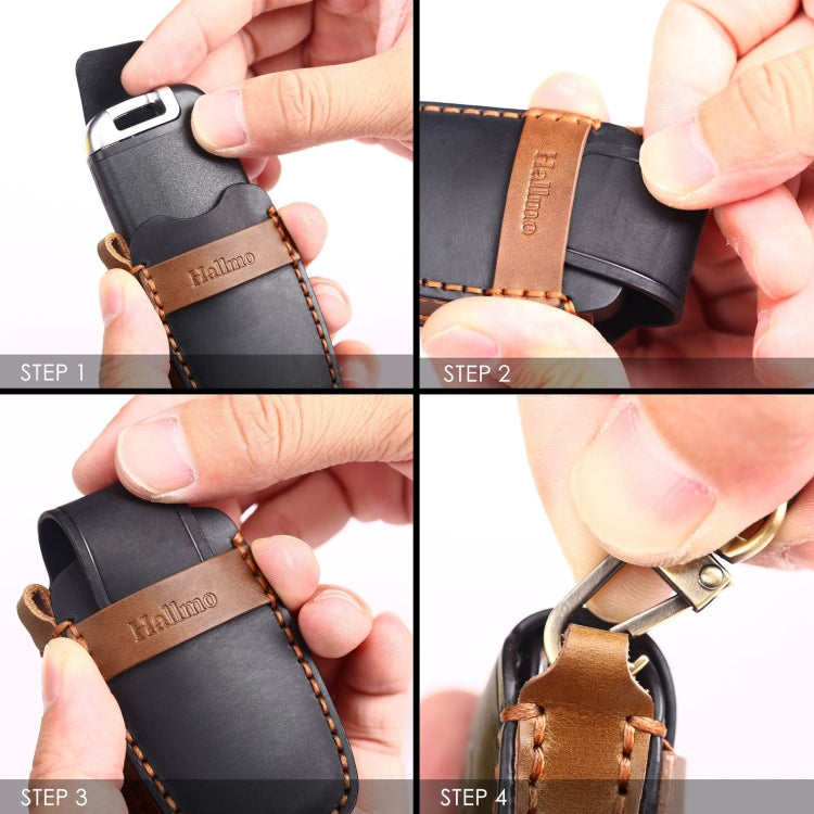 For Chevrolet 5-button Hallmo Car Cowhide Leather Key Protective Cover Key Case(Brown) - Car Key Cases by Hallmo | Online Shopping South Africa | PMC TechLife | Buy Now Pay Later Mobicred