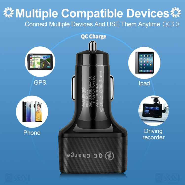 BK-360 6 in 1 QC3.0+3.1A USB luminescent Car Charger (White) - Car Charger by PMC TechLife | Online Shopping South Africa | PMC TechLife | Buy Now Pay Later Mobicred