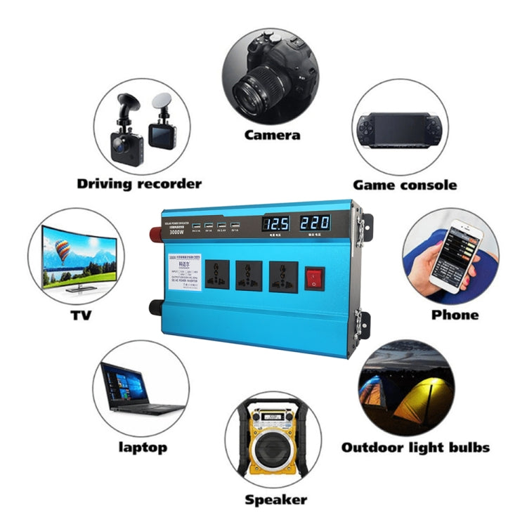 Carmaer 12V to 220V 3000W Intelligent Fan Car Double Digital Display Inverter Household Power Converter - Modified Square Wave by PMC TechLife | Online Shopping South Africa | PMC TechLife | Buy Now Pay Later Mobicred
