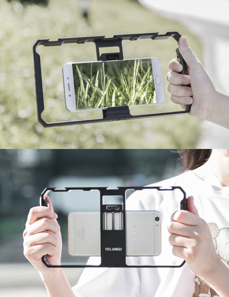 YELANGU PC06 YLG0909A Vlogging Live Broadcast Smartphone Metal Cage Video Rig Filmmaking Recording Handle Stabilizer Bracket for iPhone, Galaxy, Huawei, Xiaomi, HTC, LG, Google, and Other Smartphones(Black) - free shipping - PMC Jewellery - Order now!