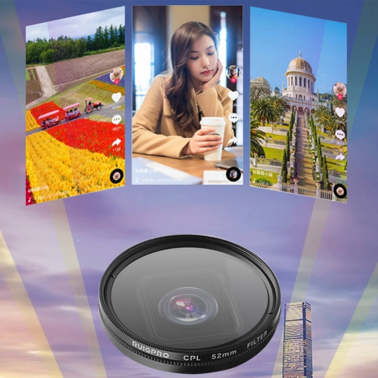 RUIGPRO for GoPro HERO10 Black / HERO9 Black Professional 52mm CPL Lens Filter with Filter Adapter Ring & Lens Cap - free shipping - PMC TechLife - Order now!