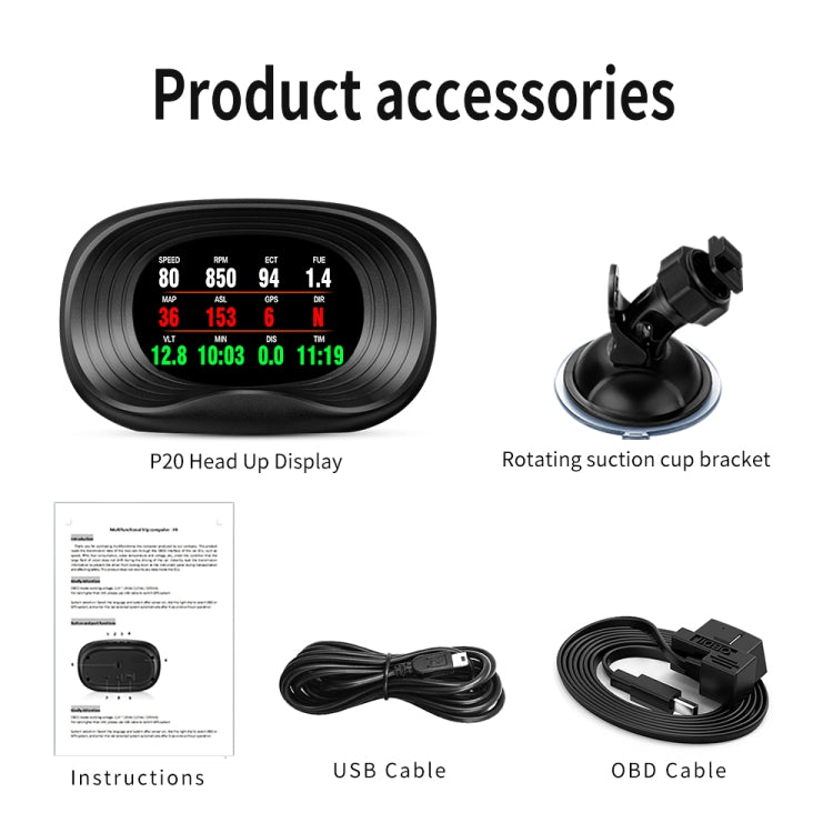 P20 OBD2 + GPS Mode Car Head-up Display HUD Overspeed / Speed / Water Temperature / Engine Failure Alarm - Head Up Display System by PMC TechLife | Online Shopping South Africa | PMC TechLife | Buy Now Pay Later Mobicred