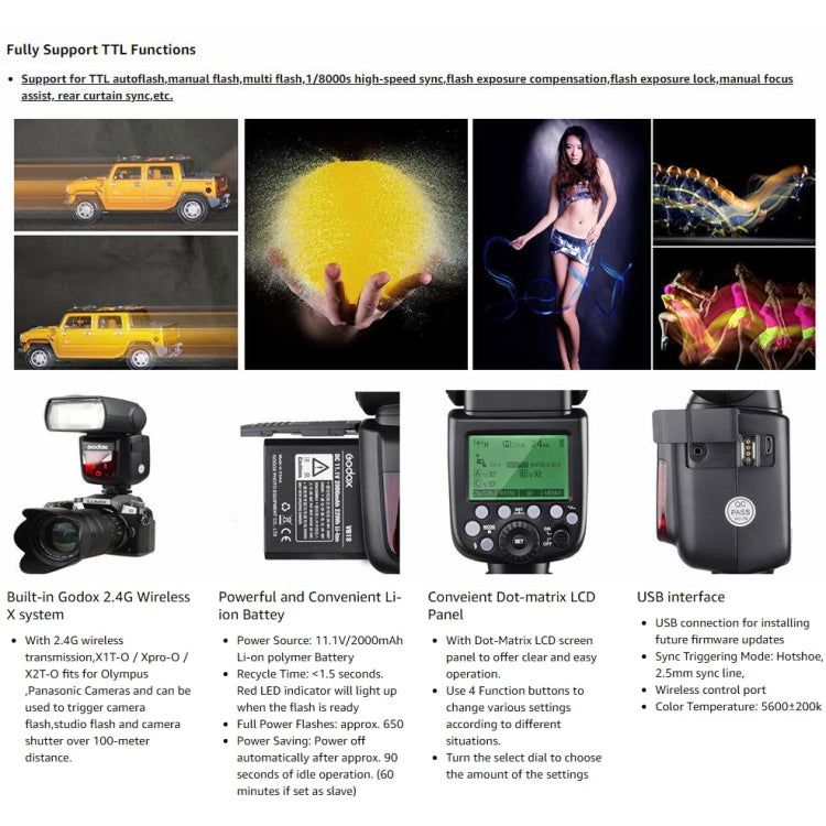 Godox V860IIO 2.4GHz Wireless 1/8000s HSS Flash Speedlite Camera Top Fill Light for Olympus DSLR Cameras(Black) - free shipping - PMC TechLife - Order now!