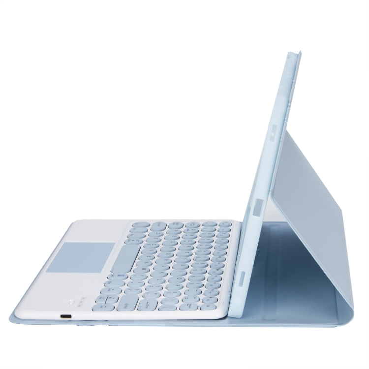 YT102B-A Detachable Candy Color Skin Feel Texture Round Keycap Bluetooth Keyboard Leather Case with Touch Control For iPad 10.2 2020 & 2019 / Air 2019 / Pro 10.5 inch(White Ice) - free shipping - PMC TechLife - Order now!