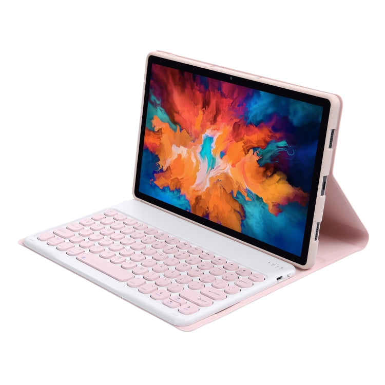 For Lenovo Pad Pro 11.5 inch 2021 TB-J716F / Tab P11 Pro 11.5 inch TB-J706F YAM13 Lambskin Texture Detachable Round Keycap Bluetooth Keyboard Leather Tablet Case with Holder(Pink) - Lenovo Keyboard by PMC TechLife | Online Shopping South Africa | PMC TechLife