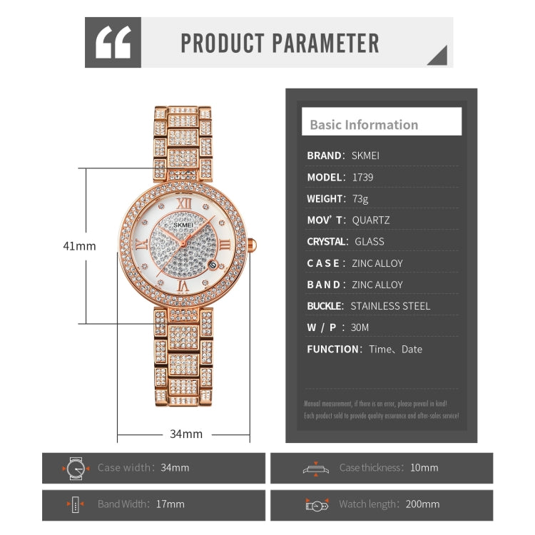 SKMEI 1739 Diamond Roman Numerals Round Dial Quartz Watch for Ladies(Gold) - free shipping - PMC TechLife - Order now!