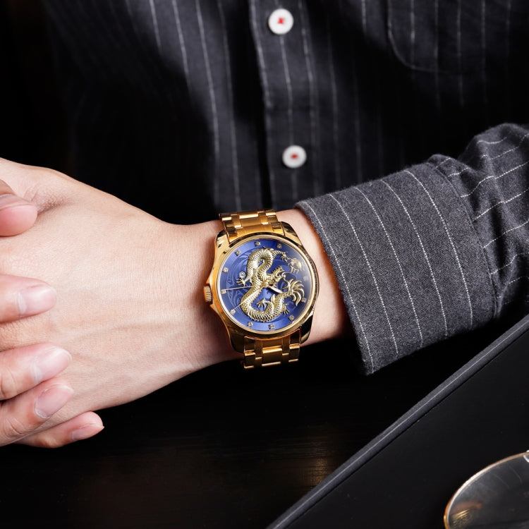 SKMEI 9193 Men Golden Dragon Pattern Calendar Dial Luminous Quartz Watch(Gold Black) - free shipping - PMC TechLife - Order now!