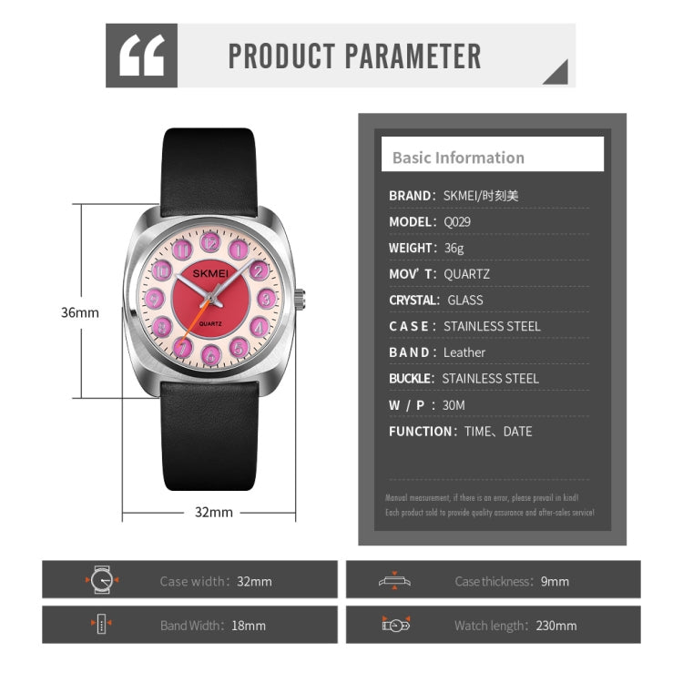SKMEI Q029 Ladies Phone Number Pattern Dial Leather Strap Quartz Watch(Orange) - free shipping - PMC TechLife - Order now!