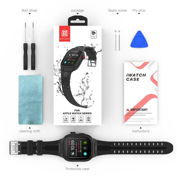 For Apple Watch Series SE 2&6&SE&5&4 44mm RedPepper IP68 Waterproof Screen Protector + Watchband + Protective Case(Black) - free shipping - PMC TechLife - Order now!