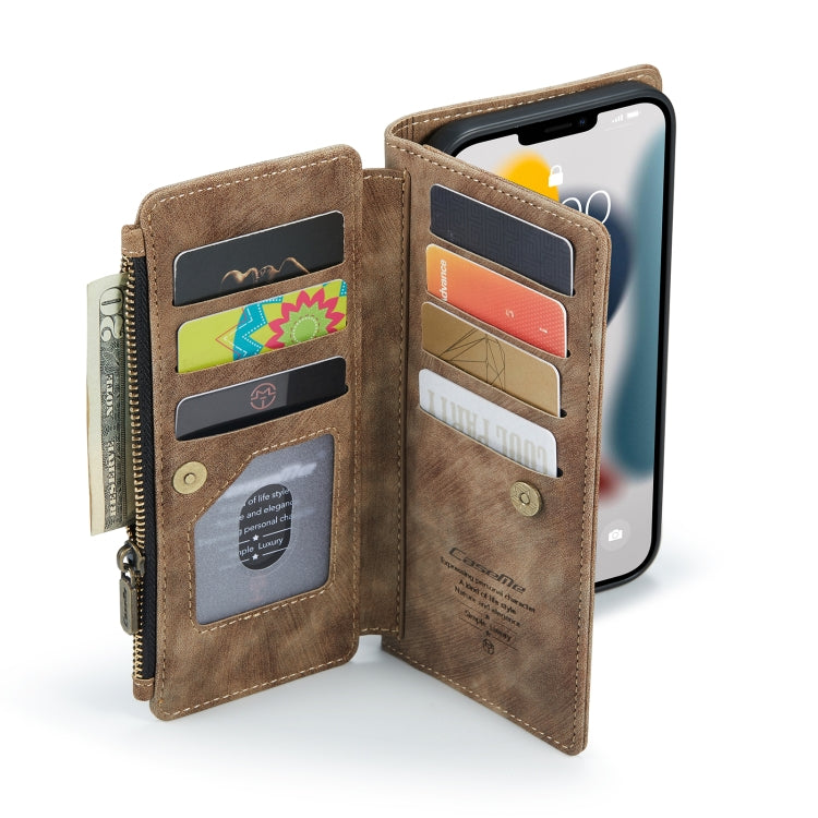 For iPhone 12 Pro Max CaseMe-C30 PU + TPU Multifunctional Horizontal Flip Leather Case with Holder & Card Slot & Wallet & Zipper Pocket(Brown) - iPhone 12 Pro Max Cases by CaseMe | Online Shopping South Africa | PMC Jewellery | Buy Now Pay Later Mobicred
