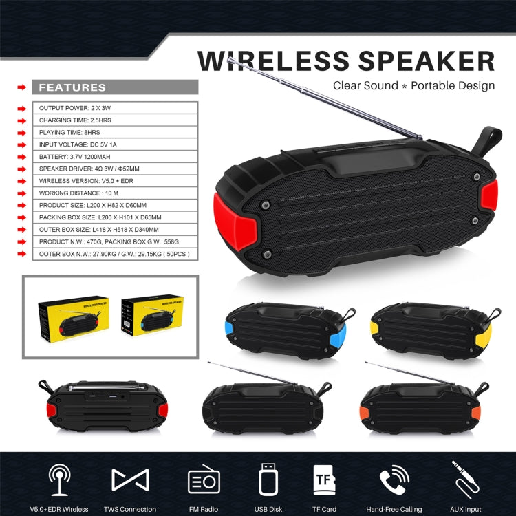 New Rixing NR-907FM TWS Outdoor Bluetooth Speaker Support Hands-free Call / FM with Handle & Antenna(Red) - free shipping - PMC Jewellery - Order now!