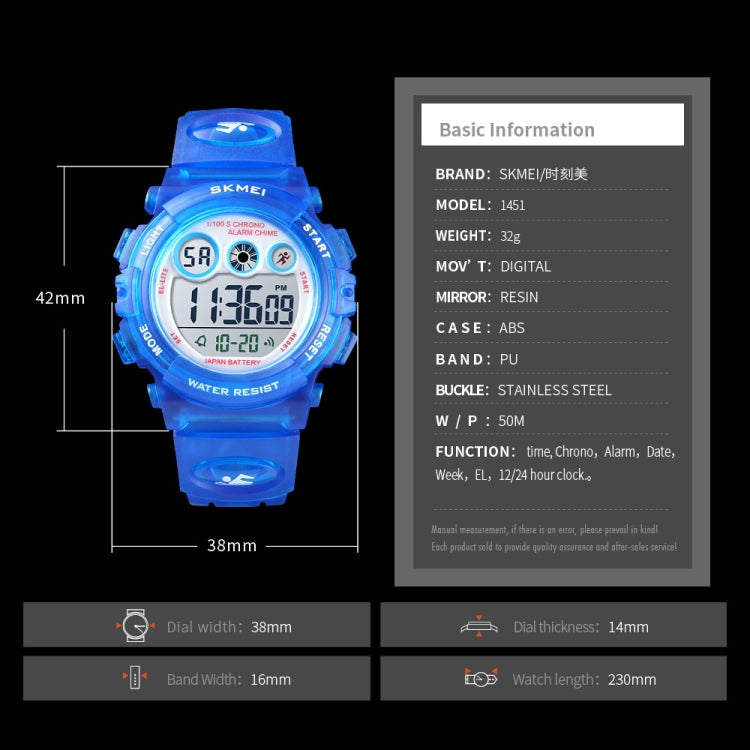 SKMEI 1451 LED Digital Stopwatch Chronograph Luminous Children Sports Electronic Watch(White Shell Blue Circle) - free shipping - PMC TechLife - Order now!