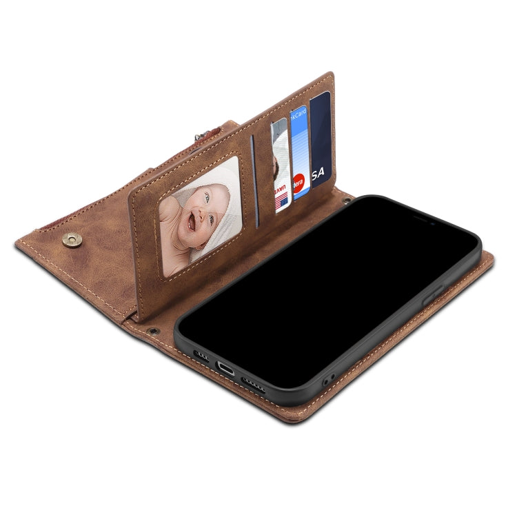 For Google Pixel 6 Retro Frosted Leather Phone Case with Holder & Card Slot & Wallet & Zipper Pocket & Lanyard(Brown) - Google Cases by PMC TechLife | Online Shopping South Africa | PMC TechLife | Buy Now Pay Later Mobicred