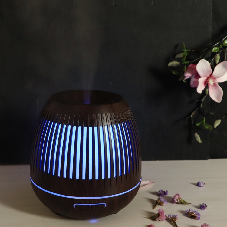 400ml Hollow-out LED Humidifier Wood Grain Air Purifier Aromatherapy Machine Automatic Alcohol Sprayer with Colorful LED Light, Plug Specification:EU Plug(Dark Brown) - free shipping - PMC TechLife - Order now!