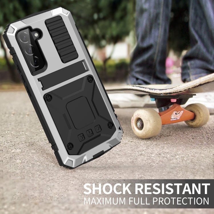 For Samsung Galaxy S22+ 5G R-JUST Metal + Silicone Holder Phone Case(Silver) - Galaxy S22+ 5G Cases by R-JUST | Online Shopping South Africa | PMC TechLife | Buy Now Pay Later Mobicred