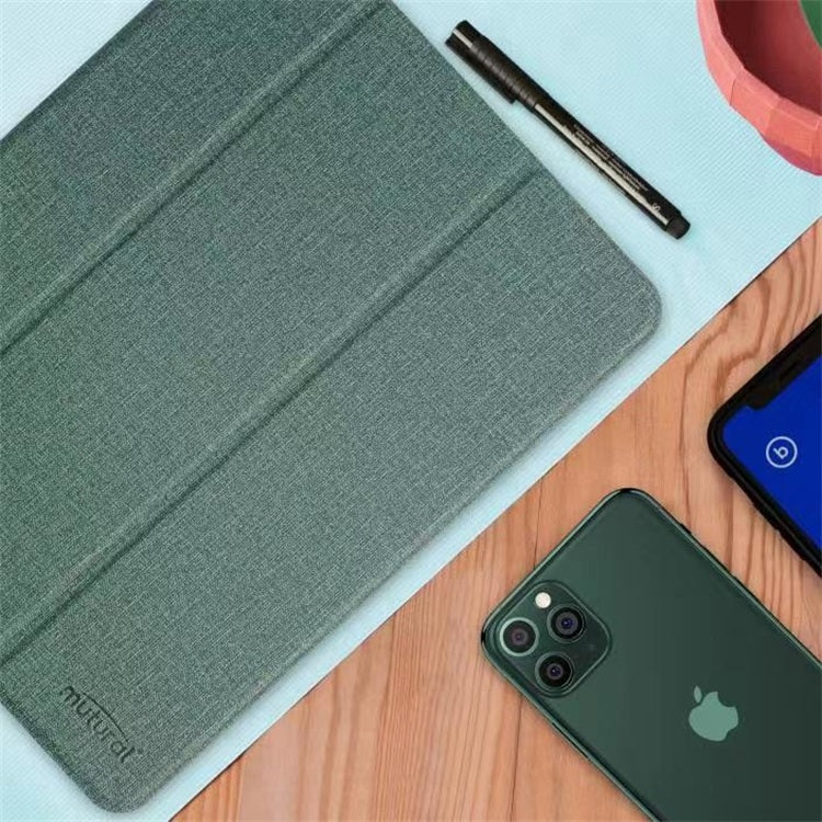 For iPad Mini 5 / 4 Mutural Exquisite Series Cloth Texture PU+TPU Leather Case with 3-Fold Holder & Pen Slot & Sleep & Wake-up Function(Green) - free shipping - PMC TechLife - Order now!