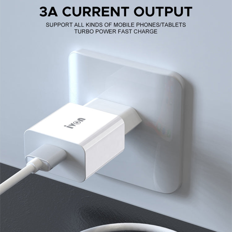 IVON AD-35 2 in 1 18W QC3.0 USB Port Travel Charger + 1m USB to USB-C / Type-C Data Cable Set, EU Plug(White) - free shipping - PMC TechLife - Order now!