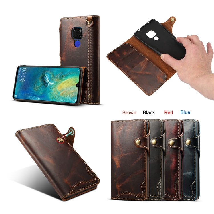 For Huawei Mate 20 Denior Oil Wax Cowhide Magnetic Button Horizontal Flip Leather Case with Card Slots & Wallet(Brown) - Huawei Cases by Denior | Online Shopping South Africa | PMC TechLife | Buy Now Pay Later Mobicred