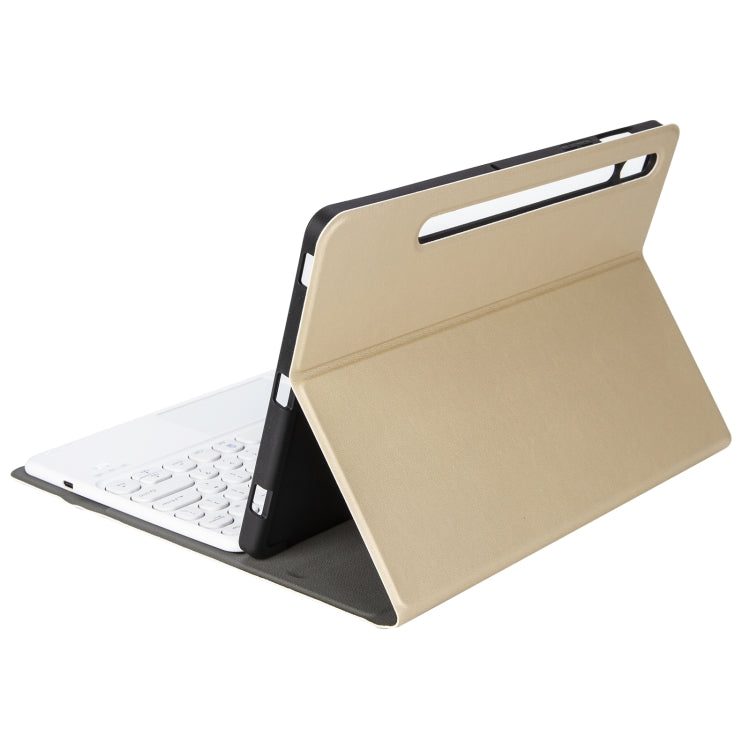YA08B-A Lambskin Texture Voltage Round Keycap Bluetooth Keyboard Leather Case with Touchpad For Samsung Galaxy Tab A8 10.5 2021 SM-X200 / SM-X205(Gold) - Samsung Keyboard by PMC TechLife | Online Shopping South Africa | PMC TechLife