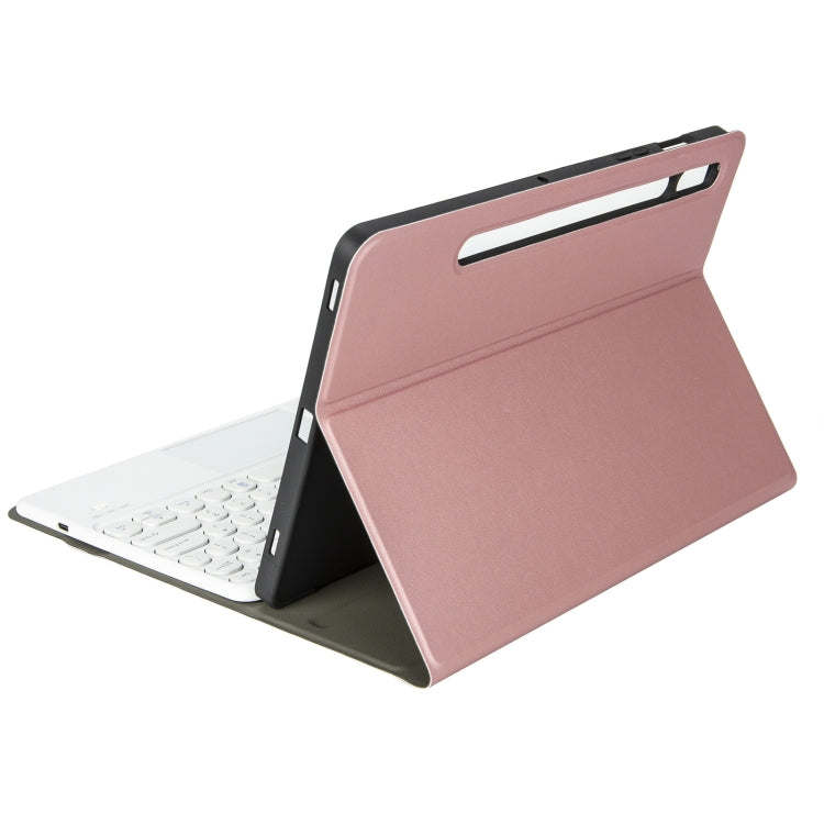 YA08B-A Lambskin Texture Voltage Round Keycap Bluetooth Keyboard Leather Case with Touchpad For Samsung Galaxy Tab A8 10.5 2021 SM-X200 / SM-X205(Rose Gold) - Samsung Keyboard by PMC TechLife | Online Shopping South Africa | PMC TechLife