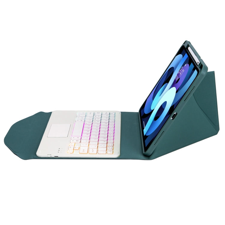 Z098B-AS Pen Slot Touchpad Backlight Bluetooth Keyboard Leather Tablet Case For iPad Air 10.9 2022/2020(Green) - For iPad Air by PMC TechLife | Online Shopping South Africa | PMC TechLife