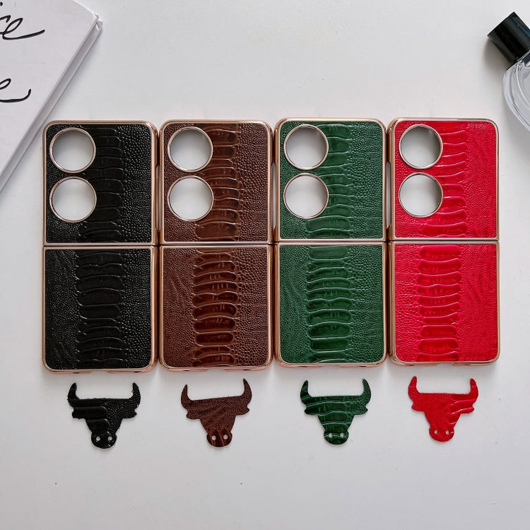 For Huawei P50 Pocket Genuine Leather Weilai Series Nano Plating Phone Case(Coffee) - free shipping - PMC TechLife - Order now!