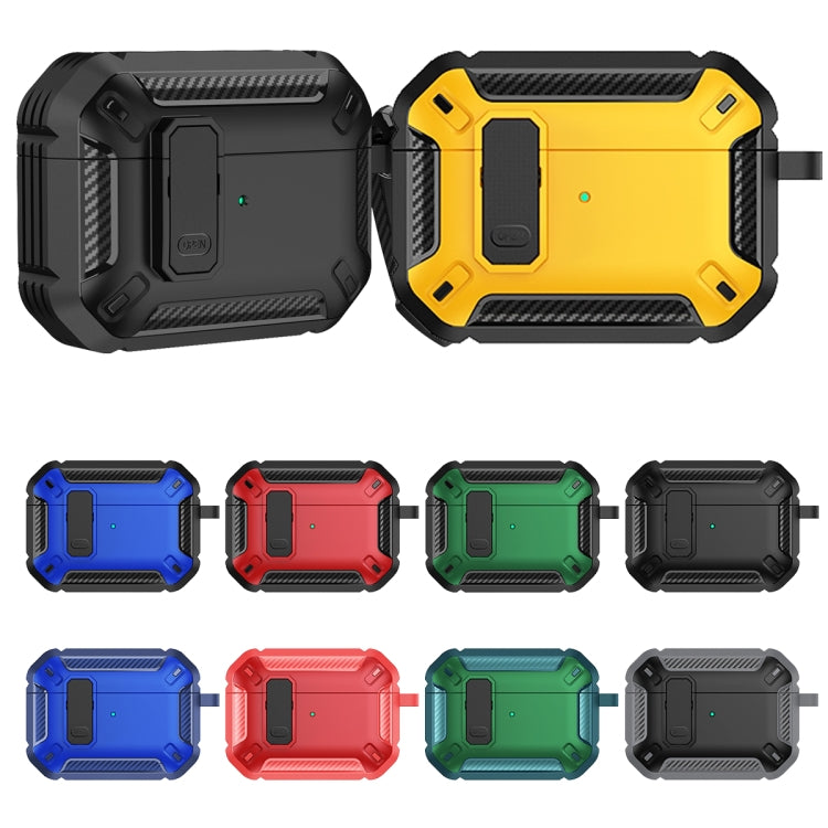 For AirPods Pro 2 Shield Shockproof Earphone Protective Case with Hook(Black Green) - For AirPods Pro 2 by PMC Jewellery | Online Shopping South Africa | PMC Jewellery | Buy Now Pay Later Mobicred