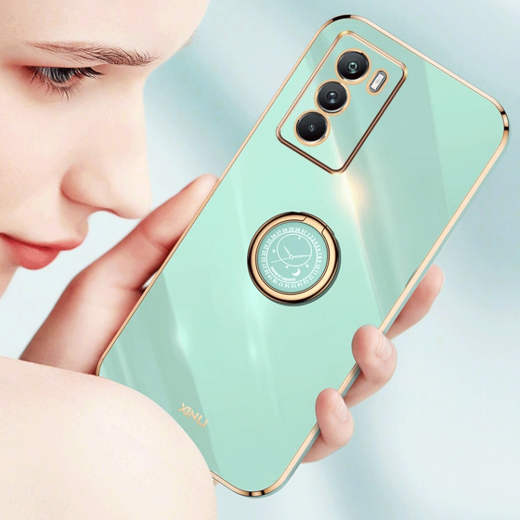 For vivo X80 XINLI Straight Edge 6D Electroplate TPU Phone Case with Ring Holder(Cherry Purple) - free shipping - PMC TechLife - Order now!