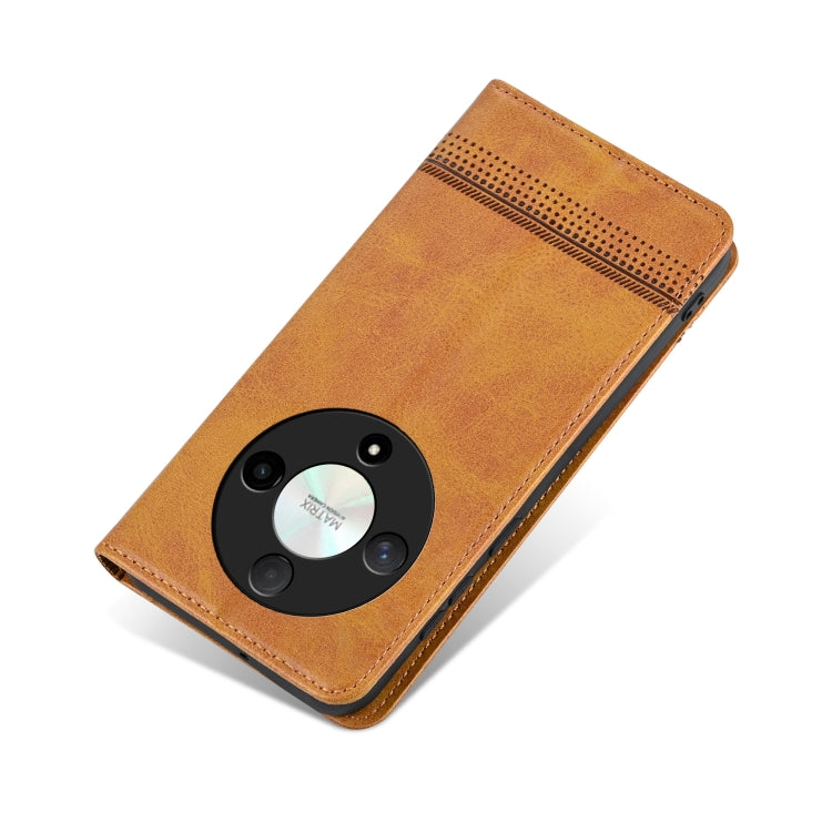 For Honor Magic6 Lite 5G/X9b AZNS Magnetic Calf Texture Flip Leather Phone Case(Light Brown) - free shipping - PMC Jewellery - Order now!