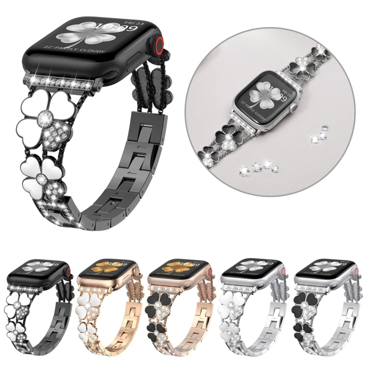 For Apple Watch 9 45mm Petal Metal Diamond Watch Band(Rose Gold+Black) - free shipping - PMC TechLife - Order now!