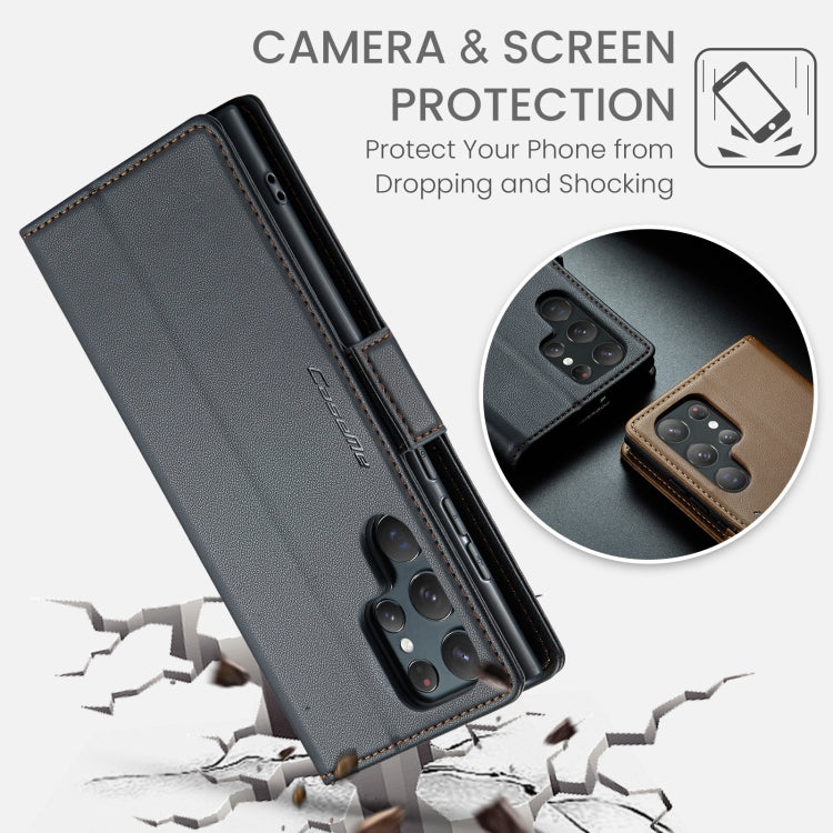 For Samsung Galaxy S22 Ultra 5G CaseMe 023 Butterfly Buckle Litchi Texture RFID Anti-theft Leather Phone Case(Black) - free shipping - PMC TechLife - Order now!