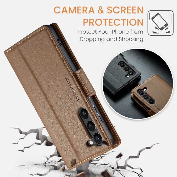For Samsung Galaxy S23 5G CaseMe 023 Butterfly Buckle Litchi Texture RFID Anti-theft Leather Phone Case(Brown) - free shipping - PMC TechLife - Order now!