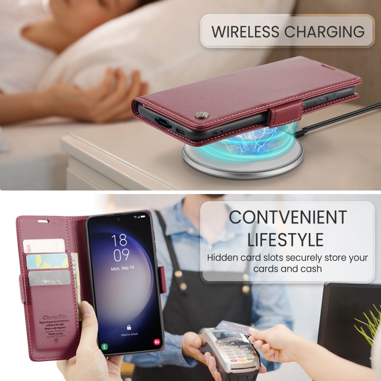 For Samsung Galaxy S24+ CaseMe 023 Butterfly Buckle Litchi Texture RFID Anti-theft Leather Phone Case(Wine Red) - free shipping - PMC Jewellery - Order now!