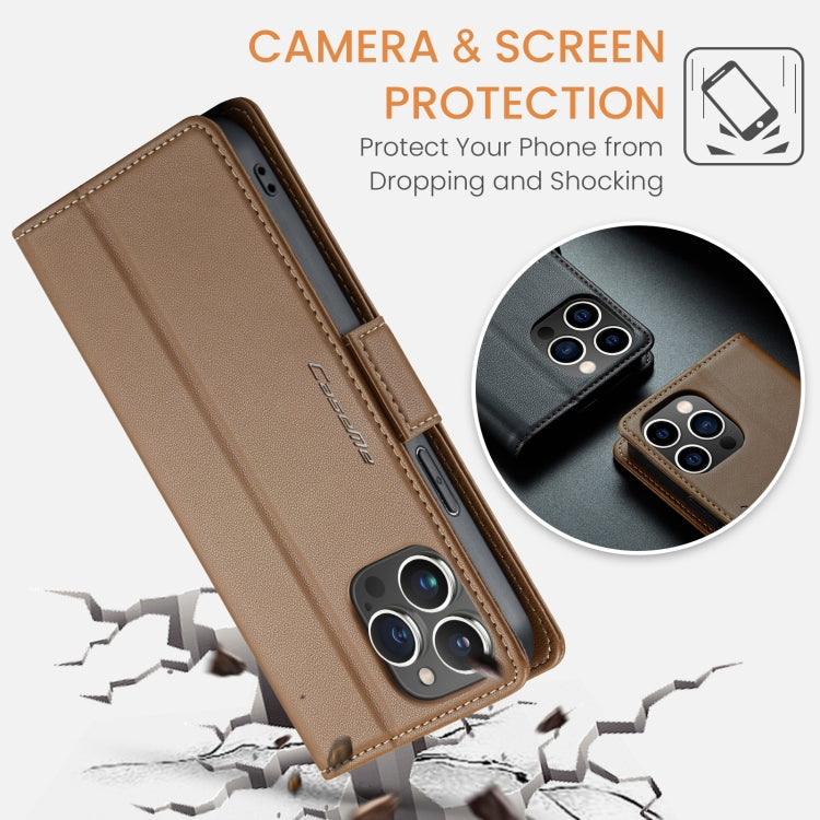 For iPhone 15 Pro Max CaseMe 023 Butterfly Buckle Litchi Texture RFID Anti-theft Leather Phone Case(Brown) - iPhone 15 Pro Max Cases by CaseMe | Online Shopping South Africa | PMC Jewellery | Buy Now Pay Later Mobicred