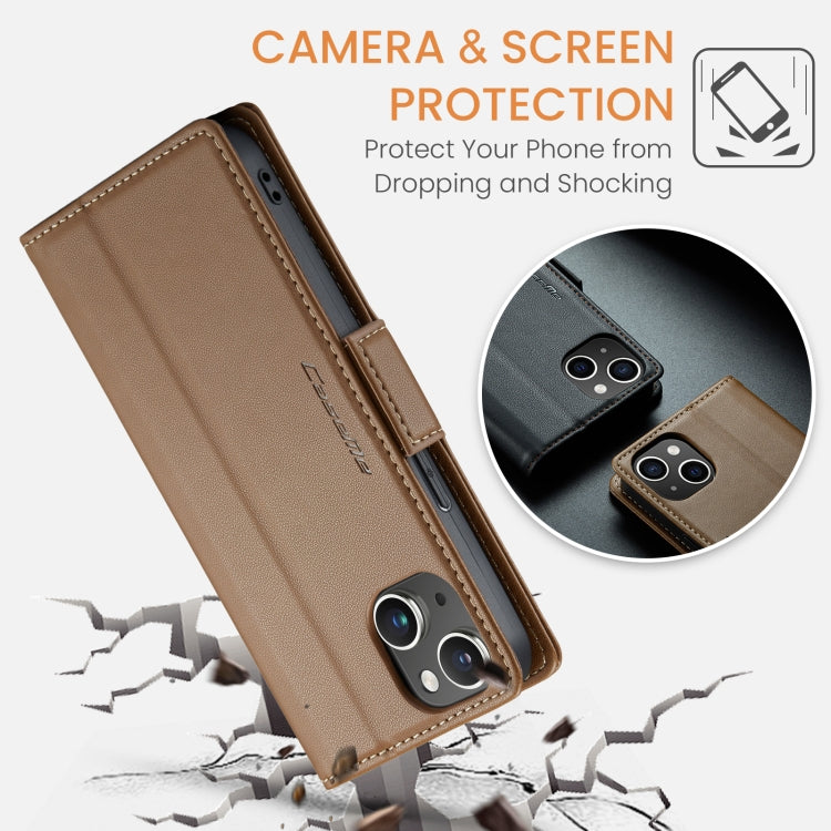 For iPhone 15 CaseMe 023 Butterfly Buckle Litchi Texture RFID Anti-theft Leather Phone Case(Brown) - free shipping - PMC Jewellery - Order now!