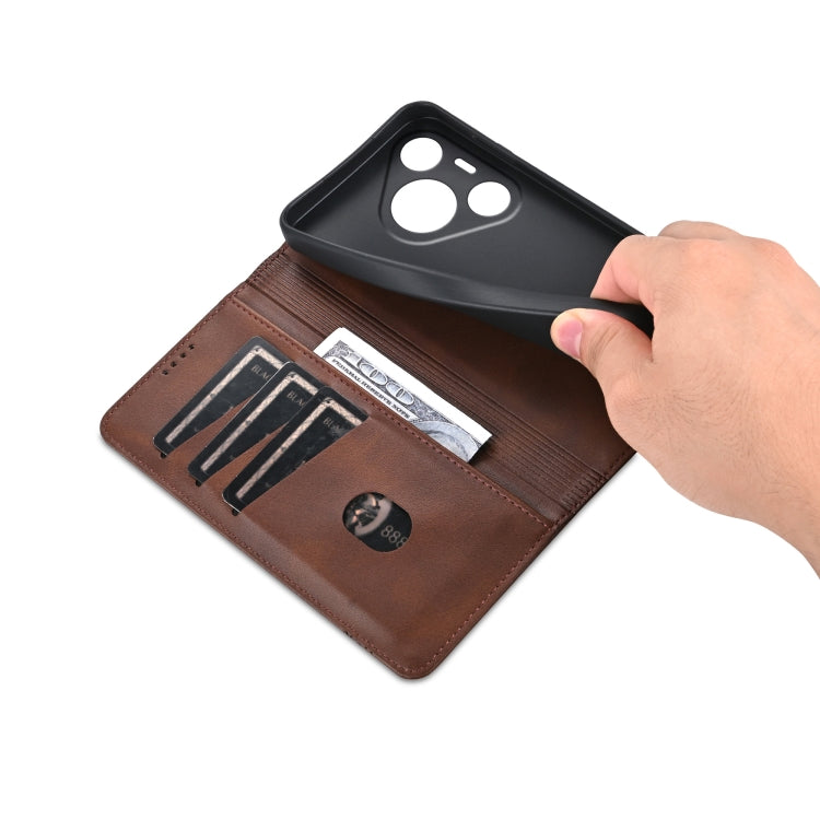 For Huawei Pura 70 Pro / 70 Pro+ Fine Hole AZNS Magnetic Calf Texture Flip Leather Phone Case(Dark Brown) - free shipping - PMC Jewellery - Order now!