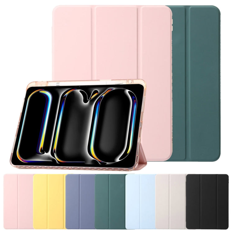 For iPad Pro 13 2024 Clear Acrylic 3-Fold Leather Tablet Case(Grey) - iPad Pro 13 2024 Cases by PMC TechLife | Online Shopping South Africa | PMC TechLife | Buy Now Pay Later Mobicred