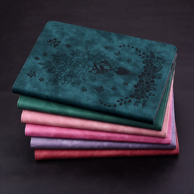 For Samsung Galaxy Tab S9+ Butterfly Rose Embossed Leather Tablet Case(Dark Blue) - free shipping - PMC Jewellery - Order now!