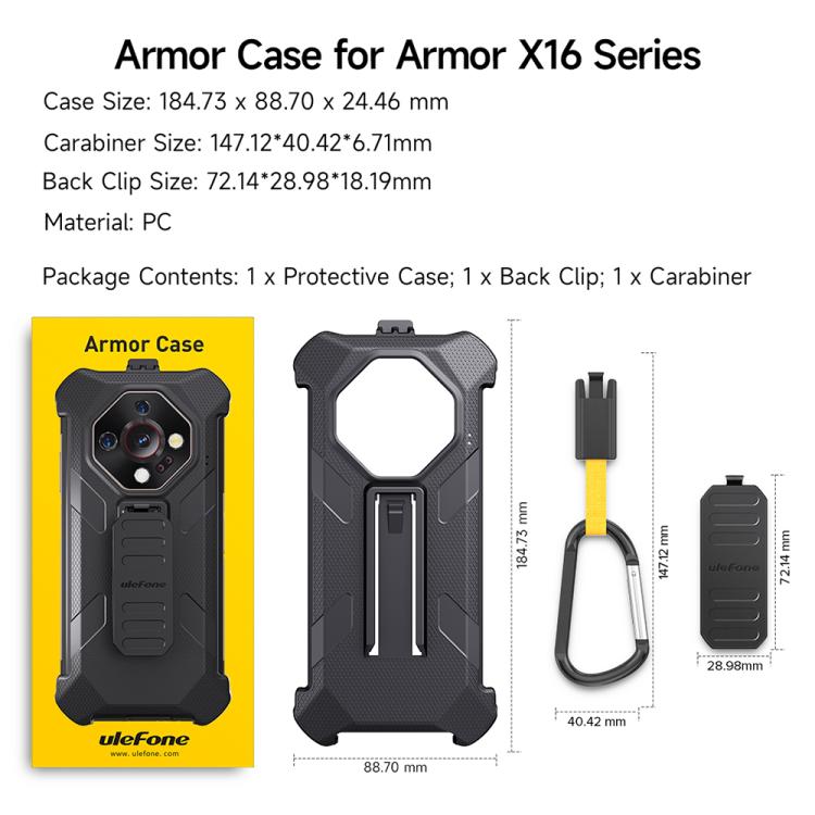 For Ulefone Armor X16 / X16 Pro Ulefone Back Clip Phone Case with Carabiner(Black) - free shipping - PMC TechLife - Order now!