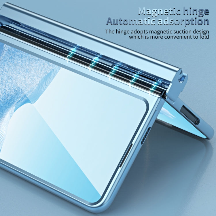 For Google Pixel Fold Integrated Electroplating Pen Slot Folding Phone Case with Stylus(Blue) - Google Cases by PMC TechLife | Online Shopping South Africa | PMC TechLife | Buy Now Pay Later Mobicred