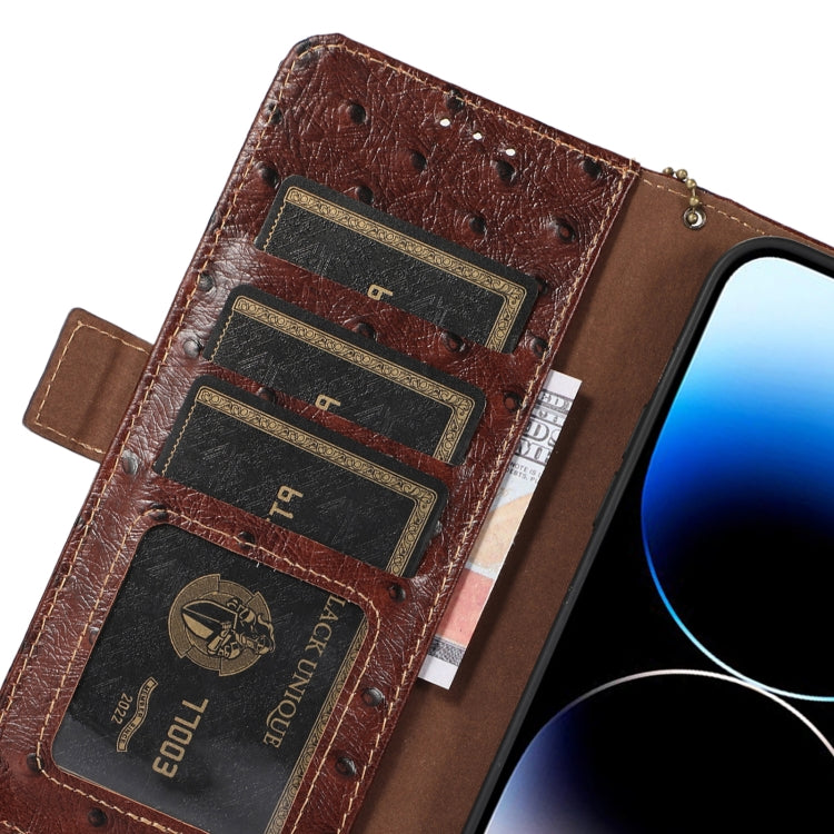 For Motorola Edge 40 Ostrich Pattern Genuine Leather RFID Phone Case(Coffee) - Motorola Cases by PMC TechLife | Online Shopping South Africa | PMC TechLife | Buy Now Pay Later Mobicred