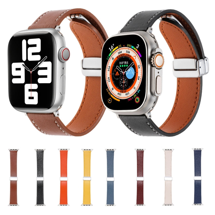 For Apple Watch Ultra 49mm Magnetic Buckle Skin Feel Leather Watch Band(Orange) - Watch Bands by PMC TechLife | Online Shopping South Africa | PMC TechLife | Buy Now Pay Later Mobicred