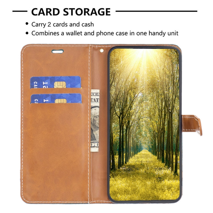For iPhone 16 Plus Color Block Denim Texture Leather Phone Case(Green) - iPhone 16 Plus Cases by PMC TechLife | Online Shopping South Africa | PMC TechLife | Buy Now Pay Later Mobicred