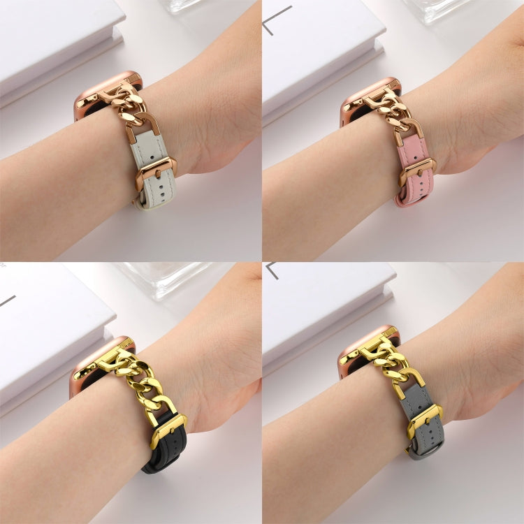 For Apple Watch SE 2023 40mm Chain Genuine Leather Watch Band, Size: L(Gold Black) - free shipping - PMC TechLife - Order now!