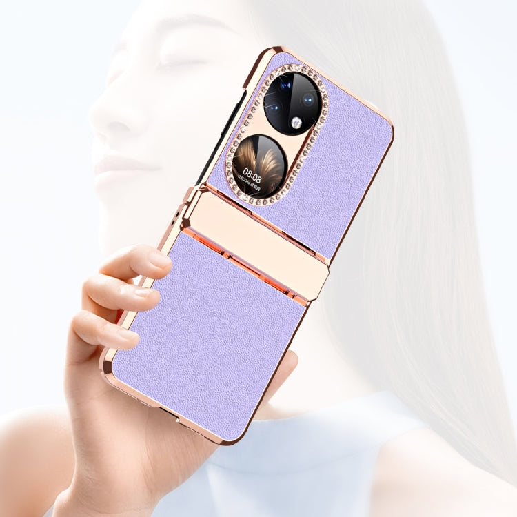 For Huawei P50 Pocket Plated Plain Leather Folding Phone Case with Hinge(Pink) - Huawei Cases by PMC TechLife | Online Shopping South Africa | PMC TechLife | Buy Now Pay Later Mobicred