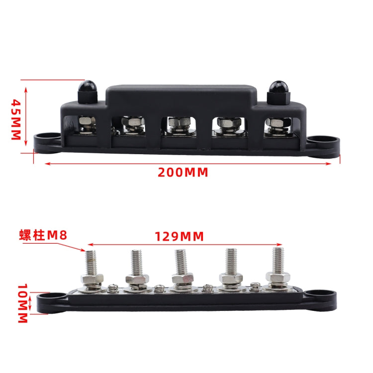 CP-4123 1 Pair RV Yacht M8 Single Row 5-way Power Distribution Block Busbar with Cover(Black + Red) - Booster Cable & Clip by PMC TechLife | Online Shopping South Africa | PMC TechLife | Buy Now Pay Later Mobicred