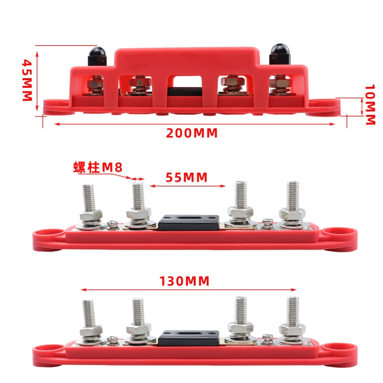 CP-4125 1 Pair RV Yacht M8 Single Row 4-way Power Distribution Block Busbar with Cover with 300A Fuse(Black + Red) - Booster Cable & Clip by PMC TechLife | Online Shopping South Africa | PMC TechLife | Buy Now Pay Later Mobicred