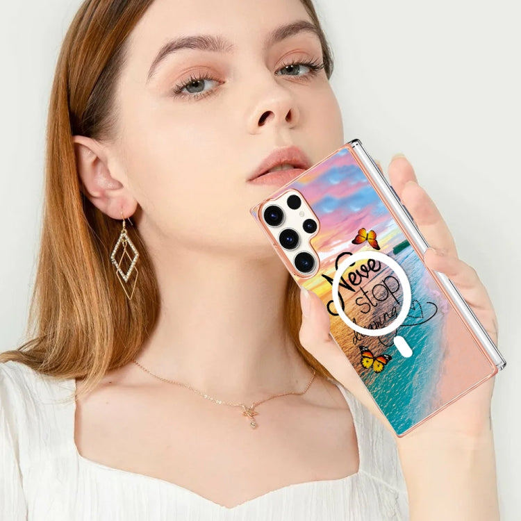 For Samsung Galaxy S23 Ultra 5G Marble Pattern Dual-side IMD Magsafe TPU Phone Case(Dream Butterfly) - Galaxy S23 Ultra 5G Cases by PMC TechLife | Online Shopping South Africa | PMC TechLife