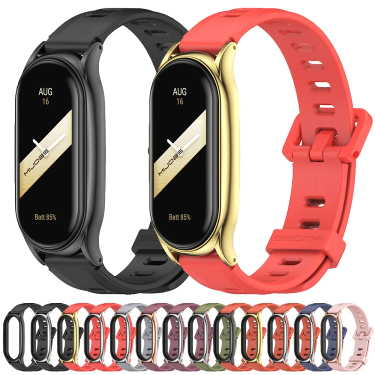 For Xiaomi Mi Band 8 Mijobs Plus Case Flat Hole Silicone Watch Band(Blue Silver) - free shipping - PMc TechLife - Order now!